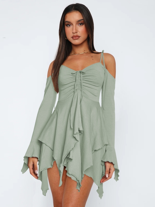 Summer Long Sleeve Suspender Mini Dress